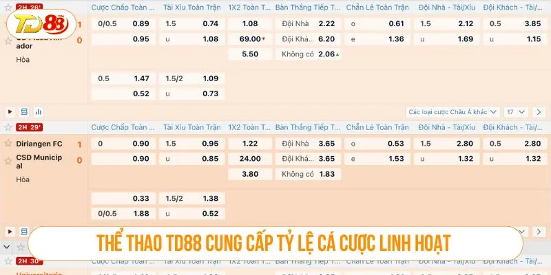 Thể thao TD88 cung cấp tỷ lệ cá cược linh hoạt 