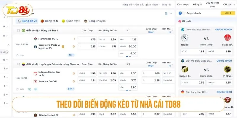 Theo dõi biến động kèo từ nhà cái TD88