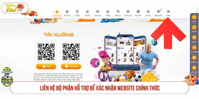 Liên hệ bộ phận hỗ trợ để xác nhận website chính thức